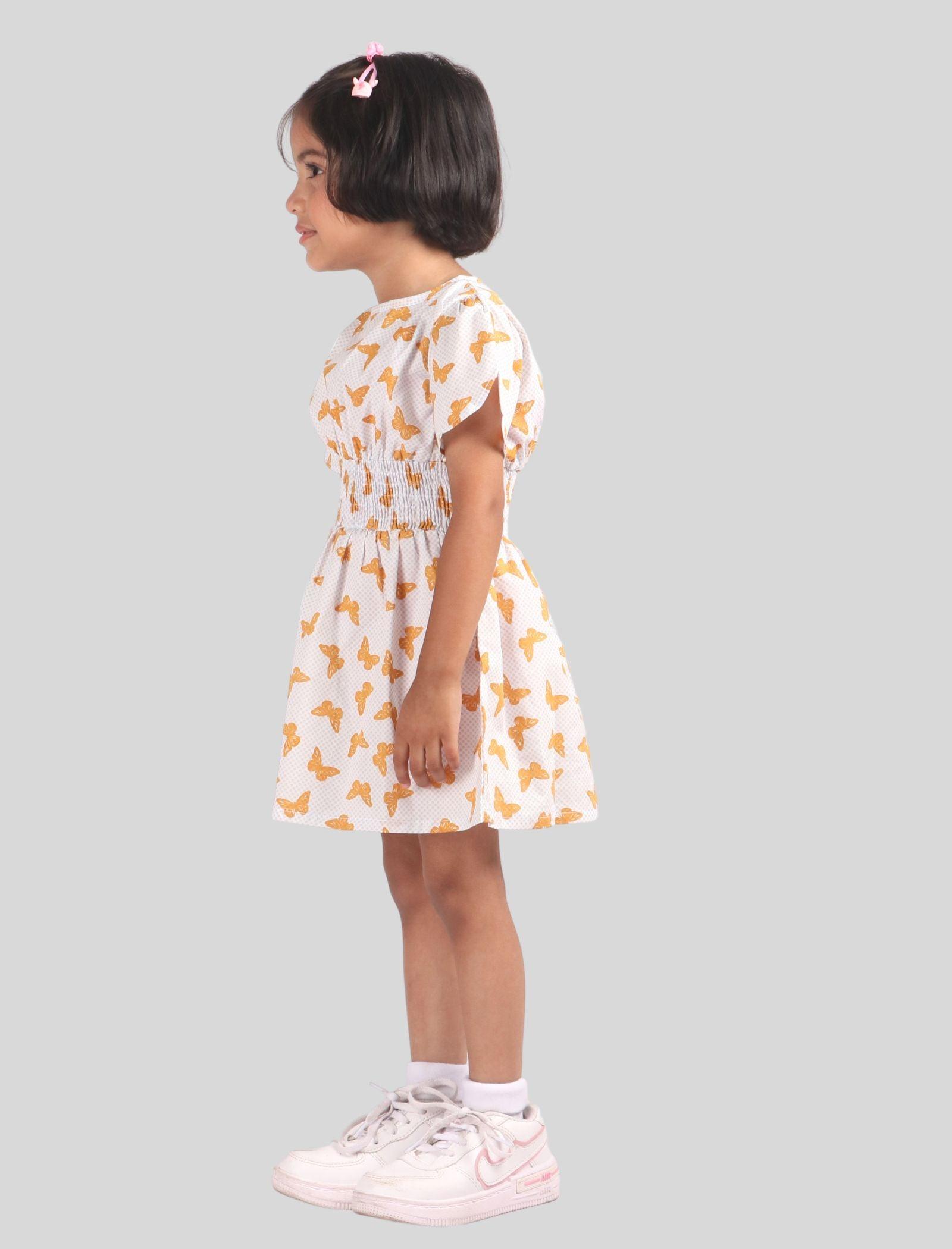 Butterfly Printed Cotton Frock for Girls Kids (White) - Tweeny Mini