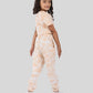 Girls Kids Co-ord Set Tie-Dye Jogger Pant with Crop Top For Summer Wear (Beige)