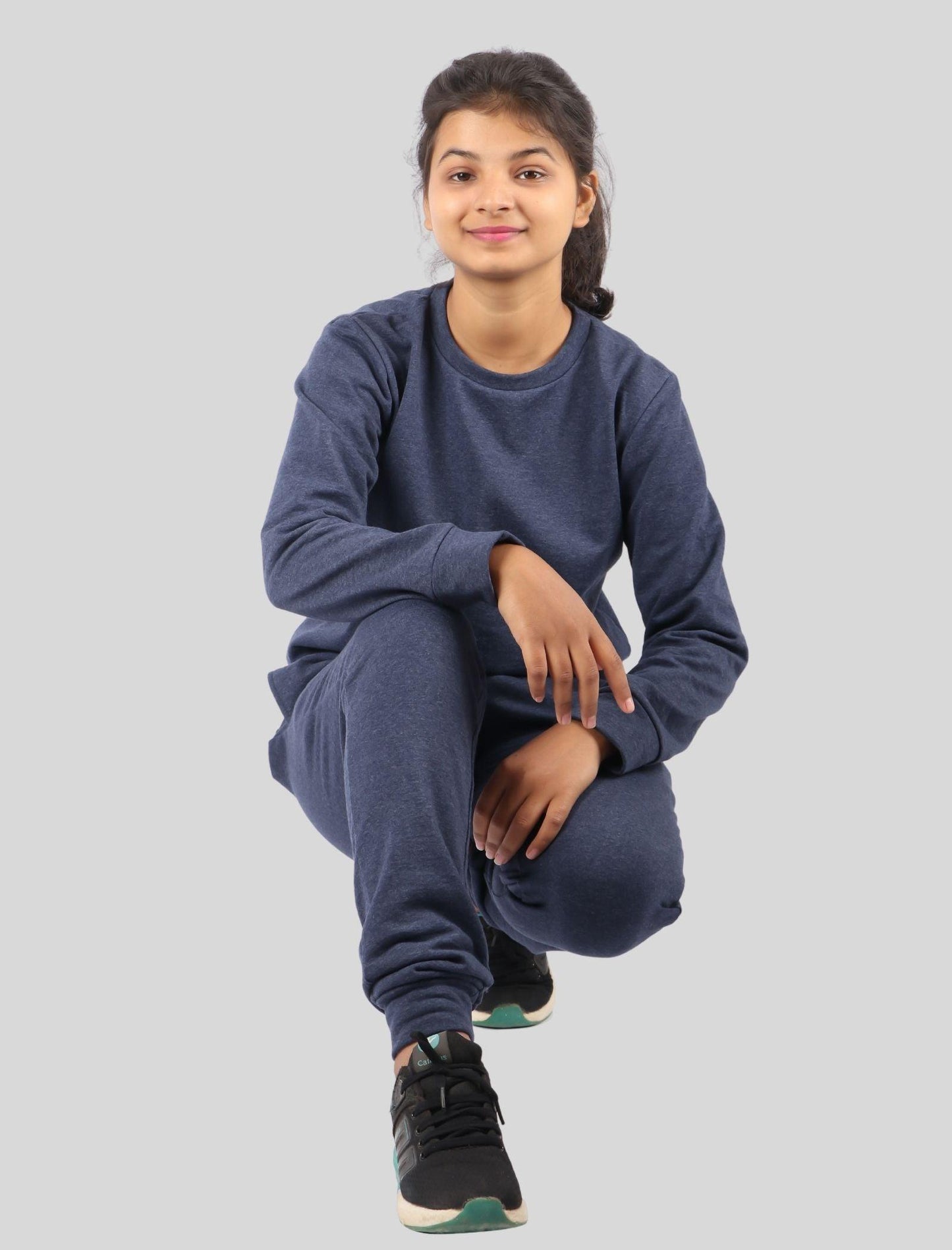 Premium Cotton Fleece Winter Tracksuit for Girls Kids (Navy Blue) - Tweeny Mini