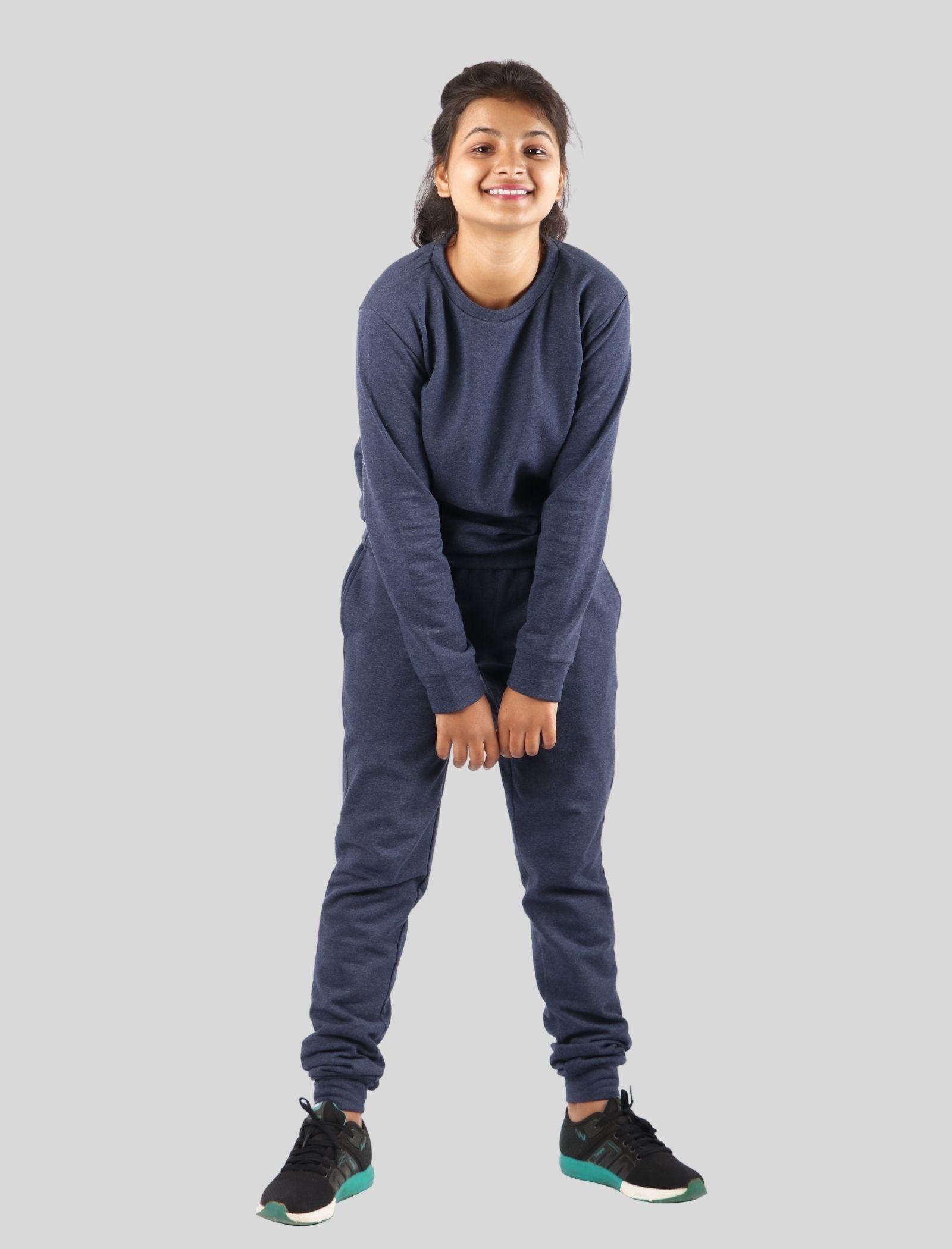Premium Cotton Fleece Winter Tracksuit for Girls Kids (Navy Blue) - Tweeny Mini
